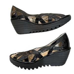 Fly London Black Patent Wedges